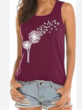 Dandelion Graphic Tank Top in Plum - Women side 2XL